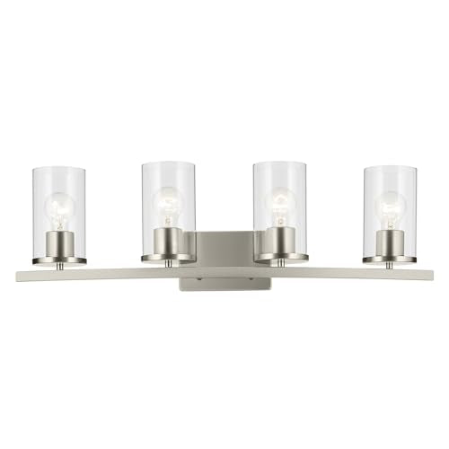 Kichler Crosby 4-Light Bathroom Vanity Light, Brushed Nickel - color: Brushed Nickel, size: 4 Light, style: Clear Glass