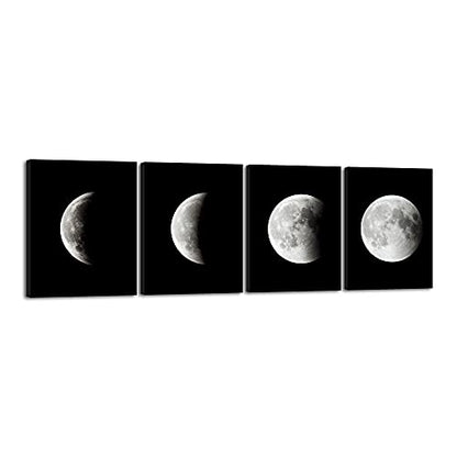 Wieco Art Moon Large Modern Giclee Canvas Prints Artwork Abstract Space Pictures Paintings on Stretched and Framed Canvas Wall Art Ready to Hang for Living Room Bedroom Home Office Decorations - size: 16x20inchx4pcs (40x50cmx4pcs)