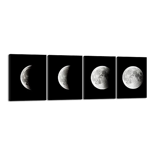 Wieco Art Moon Large Modern Giclee Canvas Prints Artwork Abstract Space Pictures Paintings on Stretched and Framed Canvas Wall Art Ready to Hang for Living Room Bedroom Home Office Decorations - size: 16x20inchx4pcs (40x50cmx4pcs)