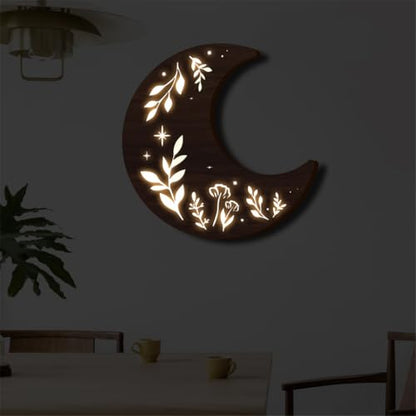 Wooden Moon Phase Wall Art Decor, LED Wood Night Light Wall Sculptures (B) - color: B