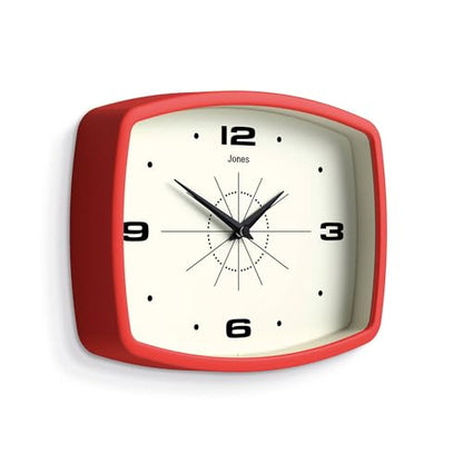 JONES CLOCKS® Movie wall Clock | Rectangular Retro Clock | 10" | Red - color: Red