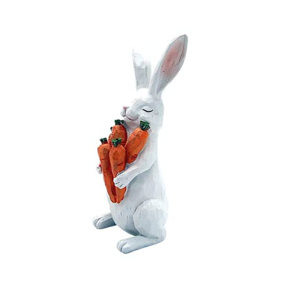 Wowser White Easter Bunny Figurine with Carrot Bundle, 11.5” Freestanding Rabbit Statue, Spring Tabletop & Shelf Decor, Farmhouse Easter Decoration