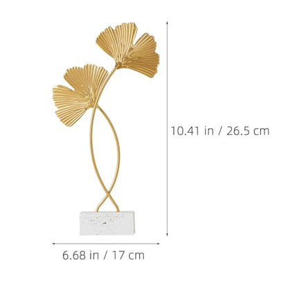 Cabilock 2Pcs Ginkgo Leaf Decor Metal Sculptures with Wood Base Nordic Gingko Leaf Adorns for Desktop Home D Cor Accents Living Room Bedroom Office