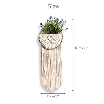 Macrame Wall Basket with Purple Eucalyptus Camellia, Macrame Plant Hanger, Hanging Planter Basket Holder, Boho Wall Decor, Garden Balcony Flower Holder, Home Decor Gift, 10" 31", Cotton Cord