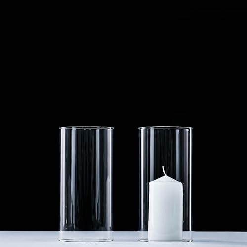 CYS EXCEL 2 PCS (H:10" D:4.75") Open Ended Glass Hurricane Candleholder Tube Shade | Multiple Size Choices Open Flame Candle Chimney Tube Cover | Bottomless Cylinder - size: 4.75" Wide x 10" Tall