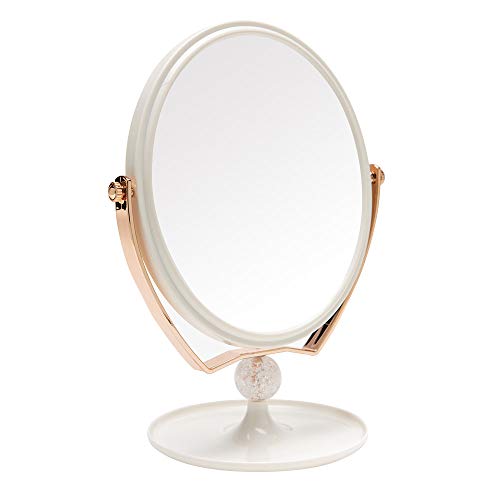YEAKE Magnifying Makeup Vanity Mirror,ABS Plastic Double Sided 3X Magnification 360°Swivel Beauty Make Up Mirror Cosmetic Table Desk Mirror 8" Oval - color: White & Rose(1/3x Magnifying Makeup Mirror)