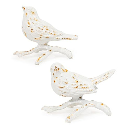 Sungmor Cast Iron Small Bird with Branch Statues, 2 Pack Antique White - color: White & Birds