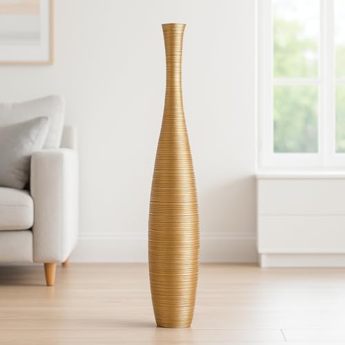 Leewadee Large Floor Vase 41 inches Mango Wood for Pampas Grass, Dried Flowers - color: Gold, size: 41 inches