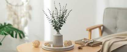 Hanobe Round White Candle Tray Holder for Coffee Table, Beaded Edge