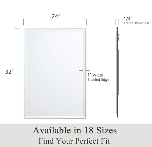 VocalStar Frameless Bathroom Mirror, 24" x 32" Rectangle Wall Mirror with Beveled Edge, Modern Decorative Vanity Mirrored for Living Room, Entryway, Bedroom | 1/4-Inch Shatterproof Glass - size: 24"L x 32"W