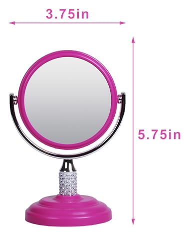Zahari Home Galvin Double Sided Makeup Mirror with Stand, 1X/3X Magnification, 360 Degree Swirl, 5.60 inch, Pink - color: Pink, size: 5.6"L x 3.8"W
