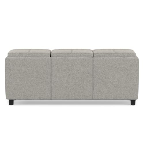 SIMPLIHOME Avalon 42" Wide Linen Look Fabric Storage Ottoman in Cloud Grey - color: Cloud Grey