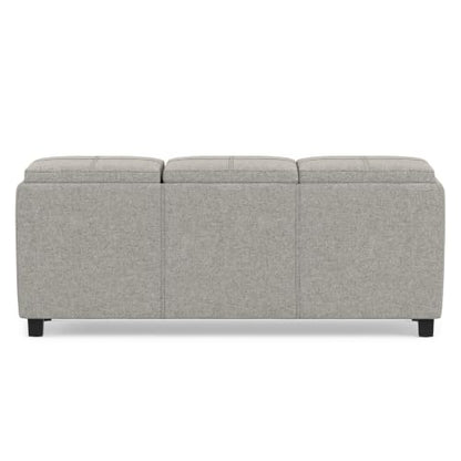 SIMPLIHOME Avalon 42" Wide Linen Look Fabric Storage Ottoman in Cloud Grey - color: Cloud Grey
