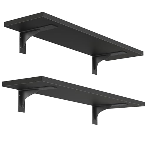 HOOBRO Floating Shelves for Wall, 15.7" Wall Mounted Shelves Set of 2 - color: Black, size: 15.7 Inches