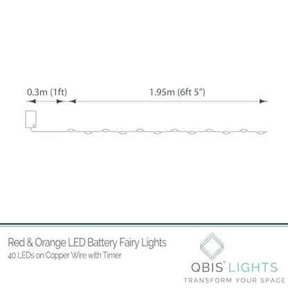 QBIS Battery Operated Halloween Lights, 40 LEDs, Red Orange Yellow, 6.5ft - size: 1PK-40 Red,Orange,Yellow