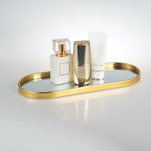 Feyarl Gold Mirrored Jewelry Trinket Tray Vanit Little Ring Earings Organizer Ornate Cosmetic Perfume Tray Display Decorative Coffee Table Tray for Home Decor Dinning Room Dresser Tabletop