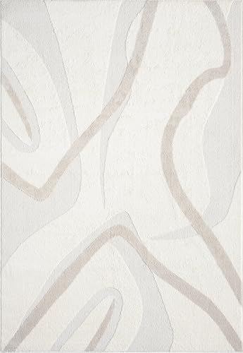 Abani Nomad Cream & Beige Area Rug 5' x 8' for Living Room, Bedroom - Chic Abstract Pattern - Durable & Easy to Clean - size: 5 x 8 Feet