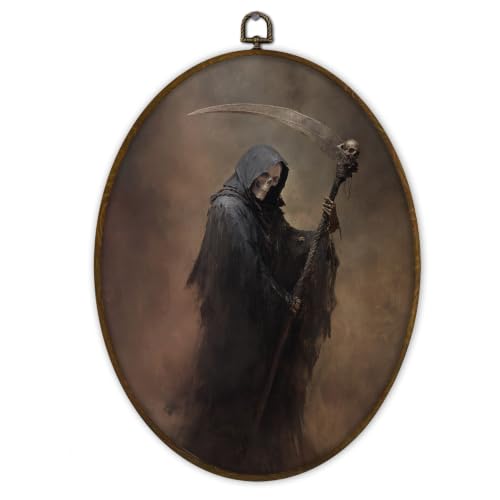 Gnmduw Halloween Skeleton Grim Reaper Oval Wall Art Framed Decor, 8.7x11.3 - color: grim, size: 11.3"L x 8.7"W