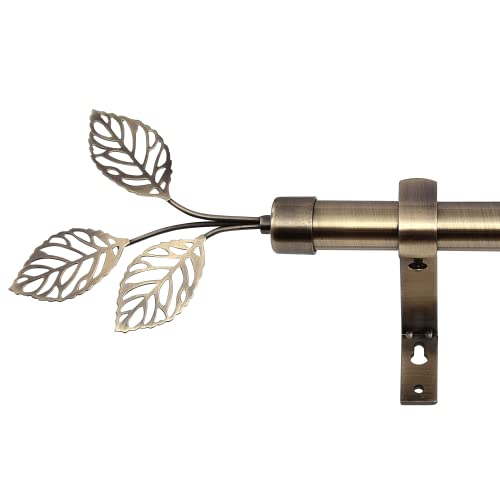 RYB HOME Brass Curtain Rod, 1 Inch Long Steel Telescoping Leaf Design - color: Antique Brass, size: 72-144"