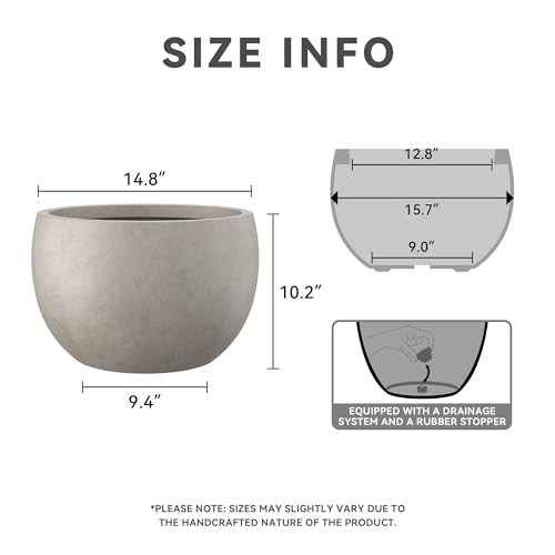Kante Accent Round Bowl Weathered Concrete Planter 14.8" Dia, Outdoor - color: Weathered Concrete, size: 15.7" d