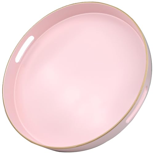 Pink Round Decorative Tray with Handles, 13" Versatile Serving Tray for Coffee Table, Ottoman, Ideal for Serving, Displaying, Organizing - color: R Pink, size: 13"