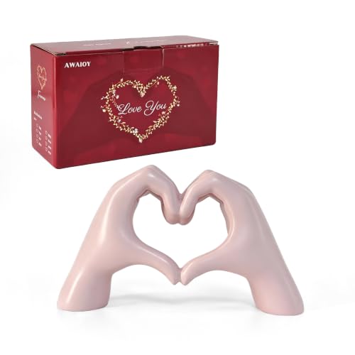 Pink Heart Hands Sculpture Room Decor, Resin Love Statue for Gift - color: Pink, size: Small
