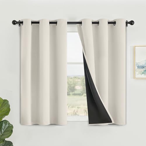 SimpleHome Cream 100% Blackout Curtains Room Darkening Living Room 45 Inch - color: Cream, size: 42"W x 45"L (Pack of 2)