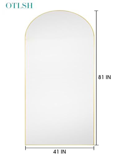 Otlsh Floor Mirror, 81"41" Arched Full Length Mirror With Stand, Standing Full Body Mirror, Large Wall Mirror, Freestanding, Aluminum Frame - Gold - color: Gold, size: 81"L x 41"W