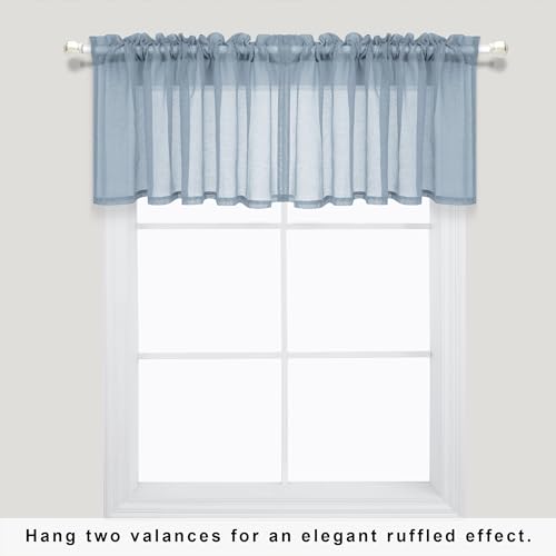 KOUFALL Blue Valances for Windows,Sheer Valance Curtains for Kitchen Living Room,Light Dusty Slate Blue,18 Inches Long - color: Dusty Blue