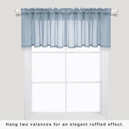 KOUFALL Blue Valances for Windows,Sheer Valance Curtains for Kitchen Living Room,Light Dusty Slate Blue,18 Inches Long - color: Dusty Blue