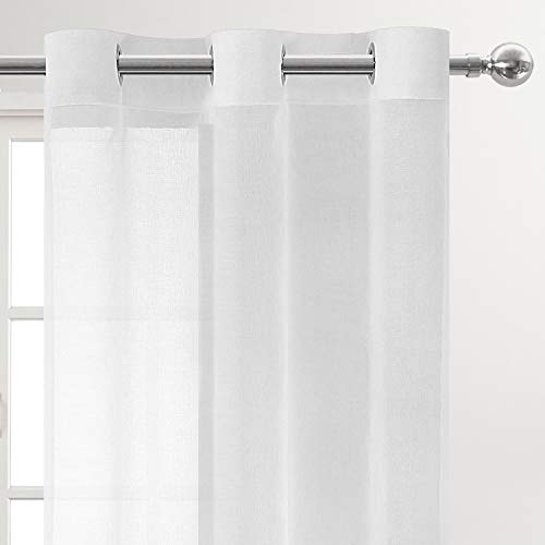 DWCN White Sheer Curtains, Grommet Top Faux Linen Look Voile Semi Transparent Solid Window Sheer Curtains Drapes for Bedroom Living Room, Set of 2 Panels 42 x 54 Inch Long, White - color: White, size: 42"W x 54"L (Pack of 2)