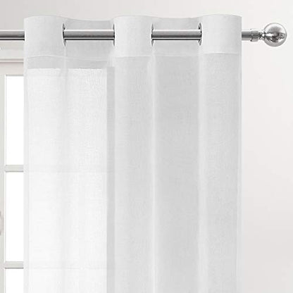 DWCN White Sheer Curtains, Grommet Top Faux Linen Look Voile Semi Transparent Solid Window Sheer Curtains Drapes for Bedroom Living Room, Set of 2 Panels 42 x 54 Inch Long, White - color: White, size: 42"W x 54"L (Pack of 2)