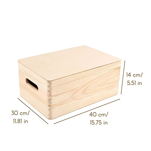 Creative Deco Large Wooden Storage Box with Hinged Lid - color: Beige, size: L | Handles