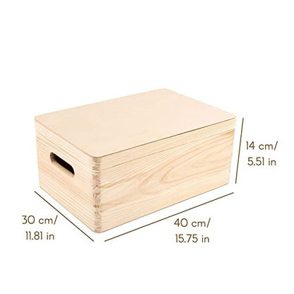 Creative Deco Large Wooden Storage Box with Hinged Lid - color: Beige, size: L | Handles