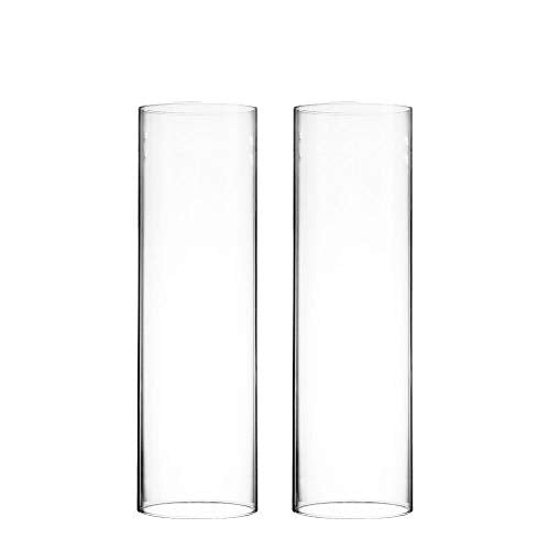 CYS EXCEL 2 PCS (H:14" D:4") Open Ended Glass Hurricane Candleholder Tube Shade | Open Flame Candle Chimney Tube Cover | Bottomless Cylinder - size: 4" wide x 14" tall