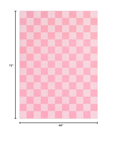 GarveeHome Checkered Pink 4x6 Washable Girls Rug Low-Pile Nursery Bedroom - color: Blush Pink, size: 4' x 6' (Rectangular)