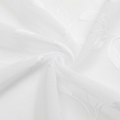 Tollpiz White Leaf Sheer Curtains Bedroom 54 x 84 Inches - color: White, size: 54"W x 84"L (Pack of 2)