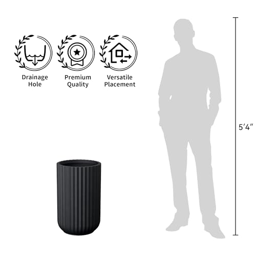 Kante Black Concrete Planter 21.7" Tall All-Weather Round Large Pot - color: Black, size: 14"Dia x 21.7"H