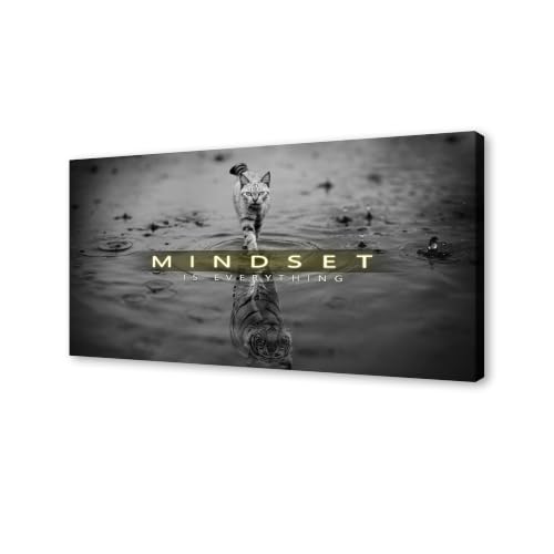 Cat Tiger Reflection Canvas Wall Art Mindset Motivation Poster - color: Black, size: 48"L x 24"W