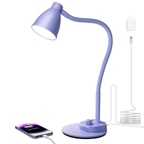 BOHON LED Desk Lamp with USB Charging Port, 3 Color Modes Dim, Lilac Purple - color: Lilac Purple