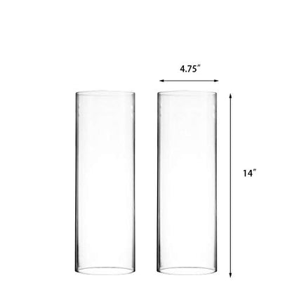 CYS EXCEL 2 PCS (H:14" D:4.75") Open Ended Glass Hurricane Candleholder Tube Shade | Multiple Size Choices Open Flame Candle Chimney Tube Cover | Bottomless Cylinder - size: 4.75" wide x 14" tall