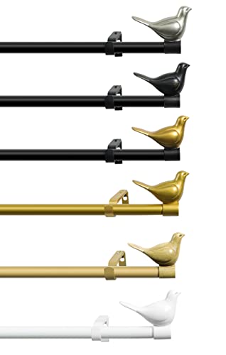 3/4" Diameter Farmhouse Single Window Treatment Curtain Rod, Gold Bird Finials (84"-120", Black Rod) - color: Black with Gold Finial, size: 84"-120"