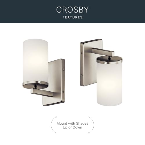 Kichler Crosby 9.25" 1-Light Wall Sconce Light, Brushed Nickel - color: Brushed Nickel, size: 1 Light, style: Satin Etched Cased Opal Glass