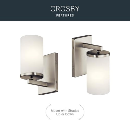 Kichler Crosby 9.25" 1-Light Wall Sconce Light, Brushed Nickel - color: Brushed Nickel, size: 1 Light, style: Satin Etched Cased Opal Glass
