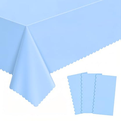 NatNarr 3 Pcs Light Blue Tablecloth, Scalloped Baby Blue Table Cloths - color: Light Blue, size: 3 Pack