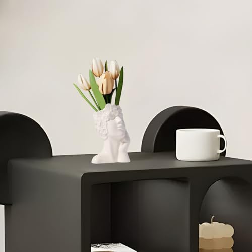 Ceramic Face Vase White Flower Vase for Decor, Female Face Vase Art, Modern Decorative Vase Centerpiece for Table, Shelf, Living Room, Office, Bedroom, Small - style: Vase shaped like a face1
