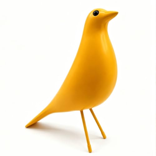 Mid Century Modern Bird Figurine, Resin Shelf Decor Accent (Yellow) - color: Yellow