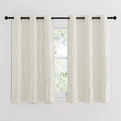 NICETOWN Bedroom Curtains Small Blackout Panels, Beige, Set of 2, 42 by 48 Inch, Window Treatment Thermal Insulated Solid Grommet Blackout Wave Line Foil Print Design Curtains for Kitchen, Cafe, Loft - color: 1 - Beige, size: 42"W x 48"L (Pack of 2)