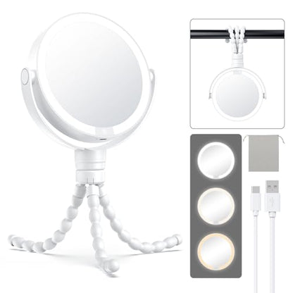 Gospire 5.85” Tripod Travel Makeup Mirror with Light and Magnification - color: White