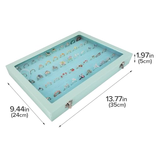 100 Slots Jewelry Ring Holder Box with Dust-proof Clear Glass Lid - color: Blue-100 rings